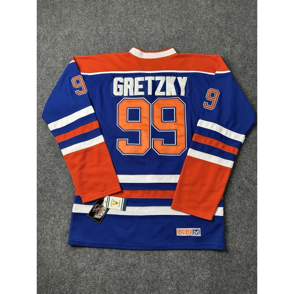 Mens Jersey CCM Edmonton Oilers #99 Wayne Gretzky Blue Orange Hockey, Size 50 XL
